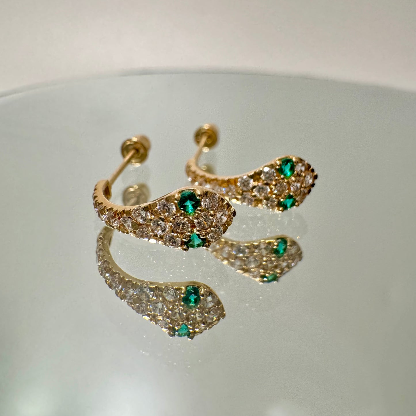 Dainty Green Eye Snake Half Huggie