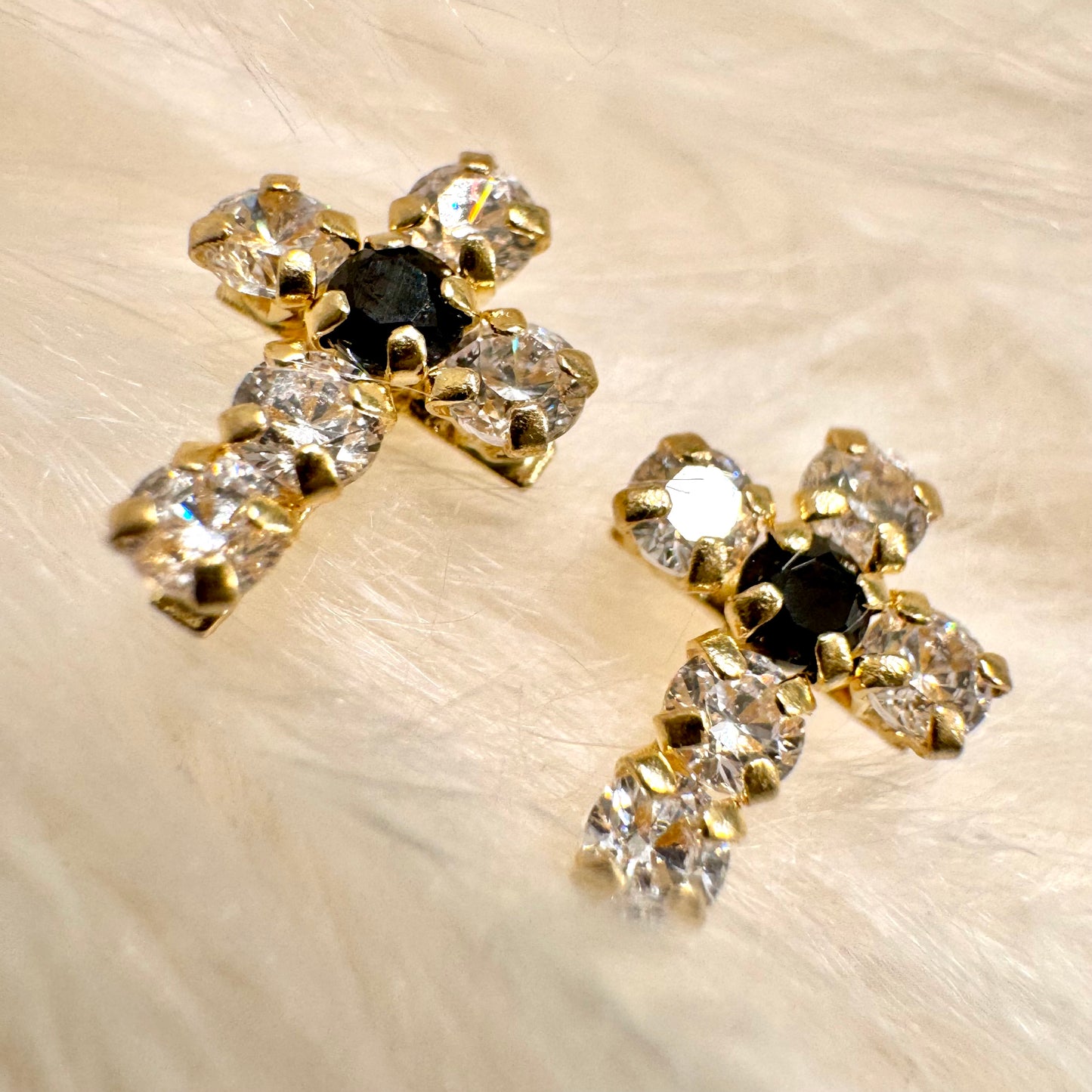 Small Cross Black Center Cz Earring