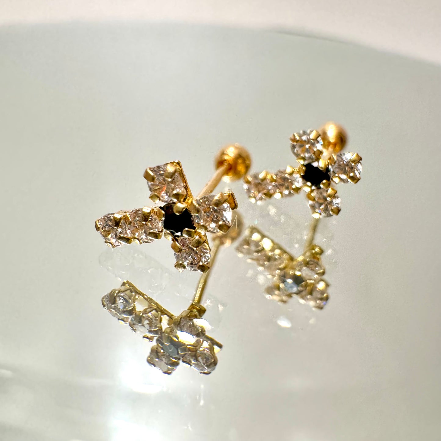 Small Cross Black Center Cz Earring