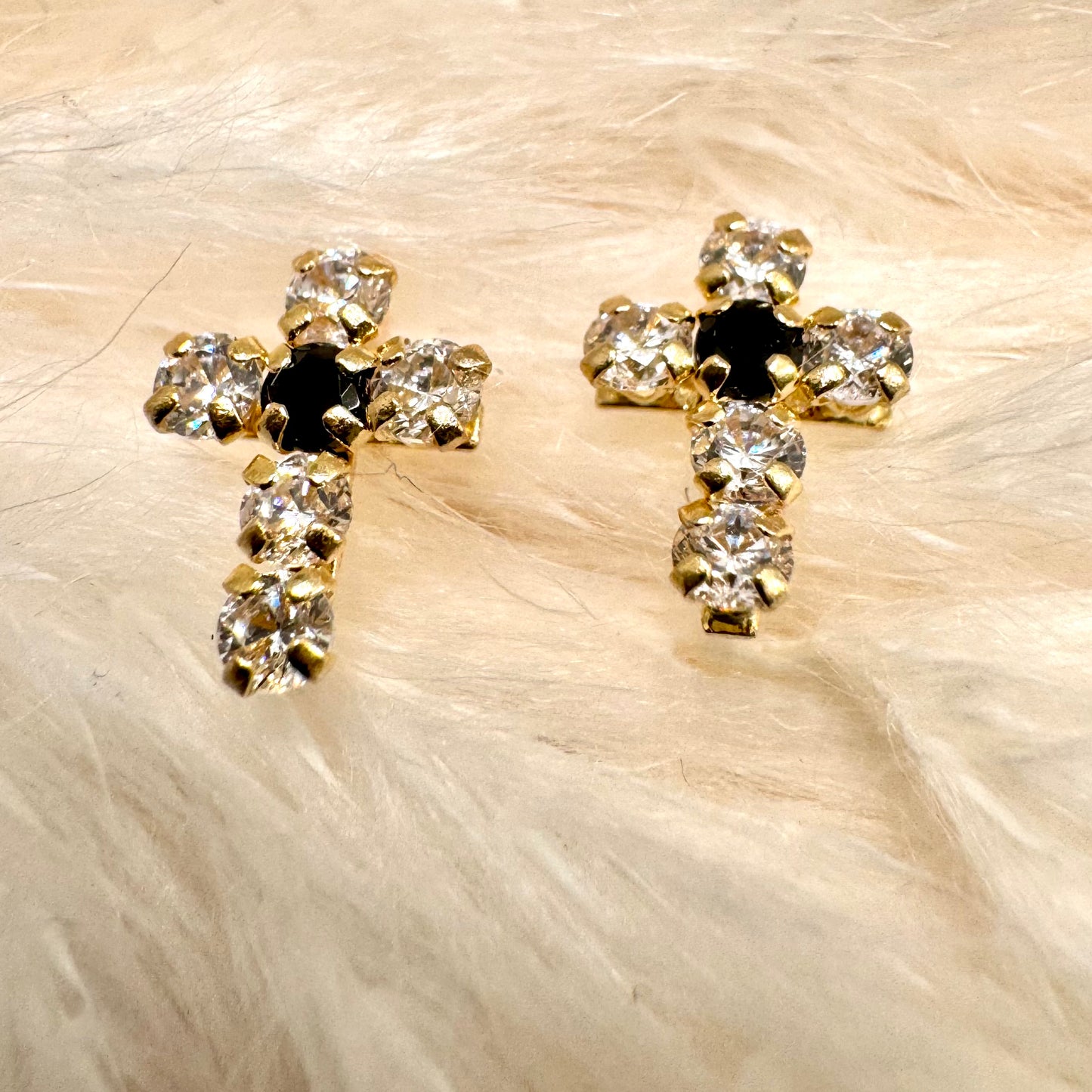 Small Cross Black Center Cz Earring