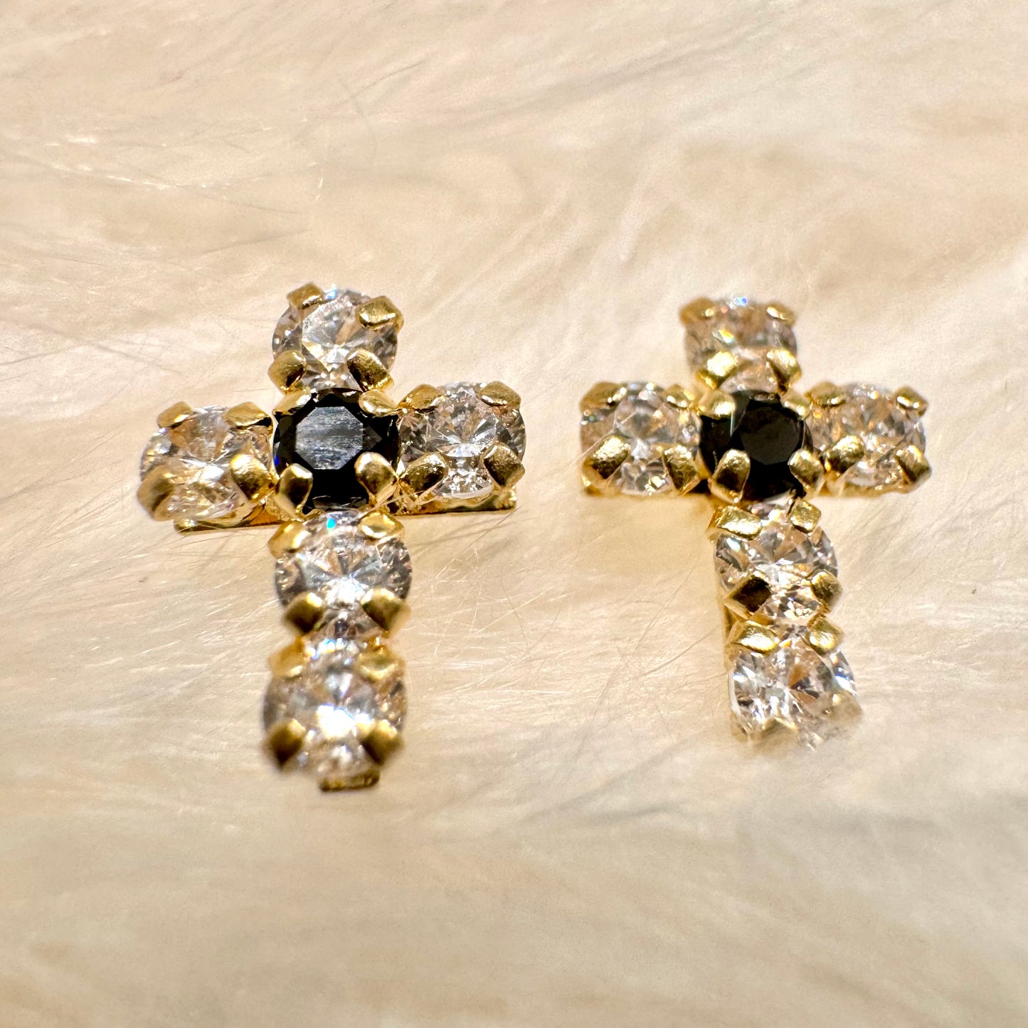 Small Cross Black Center Cz Earring