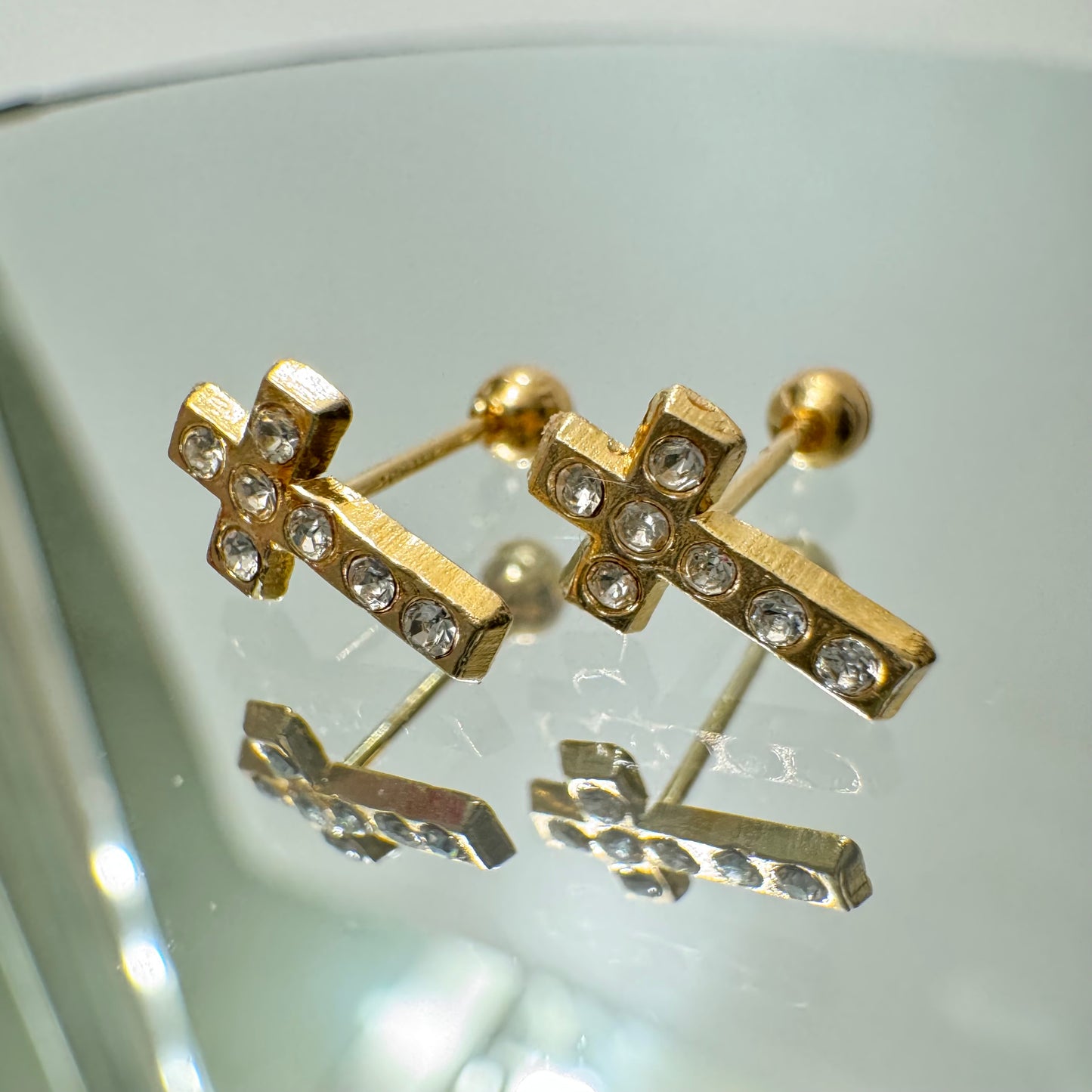 Dainty Cross with 7 Cz earrings